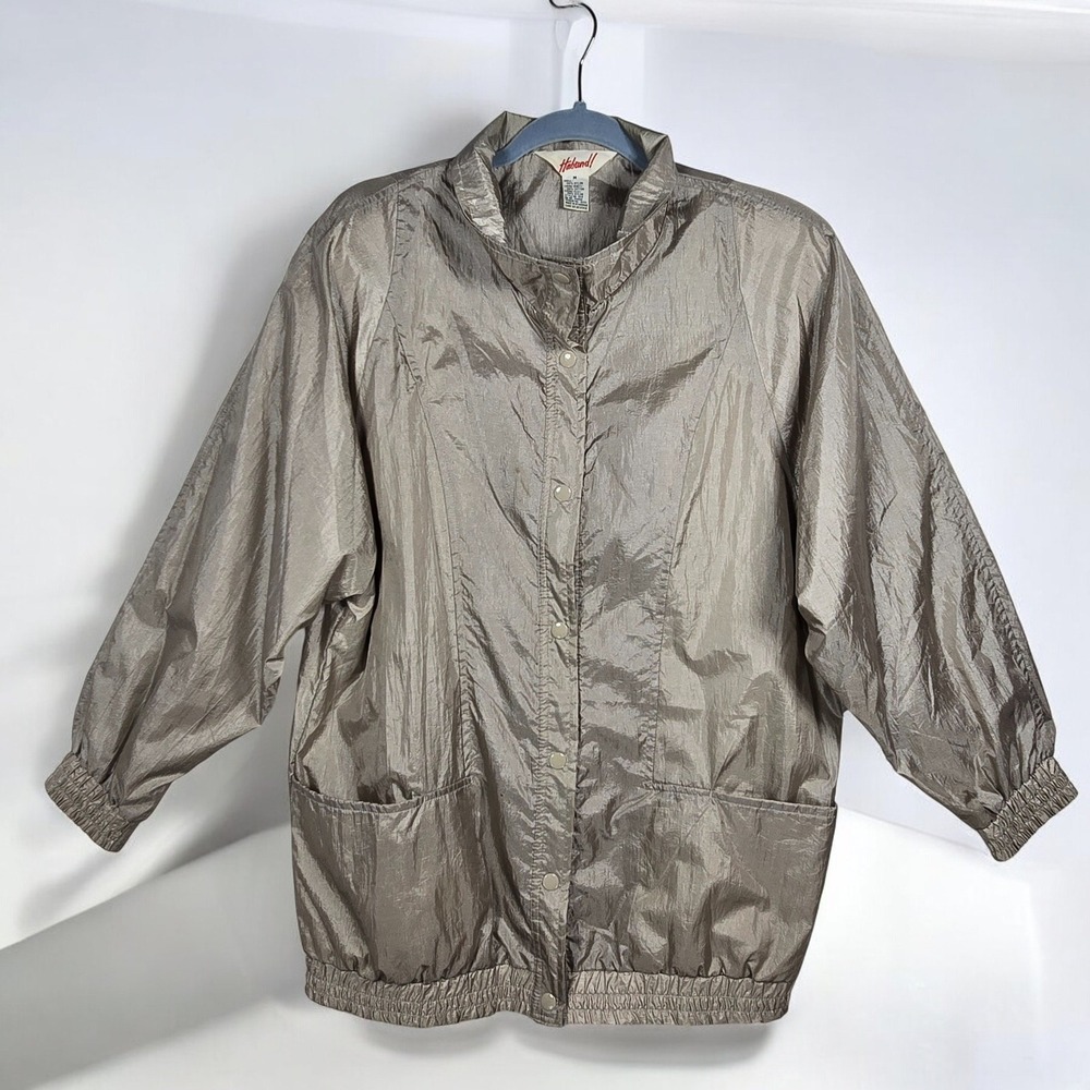 Vintage‎ Haband Lightweight Nylon Windbreaker Jacket Metallic Taupe Medium